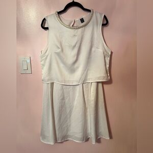 Elegant White Sleeveless Dress with Pearl Detail